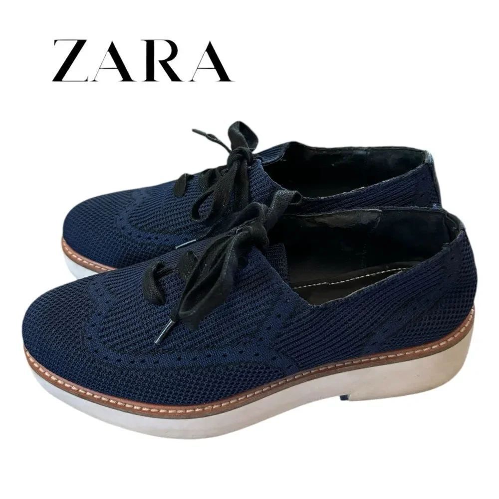 ZARA WOMAN Blue Knit Oxford Platform Women's Shoes EU 36